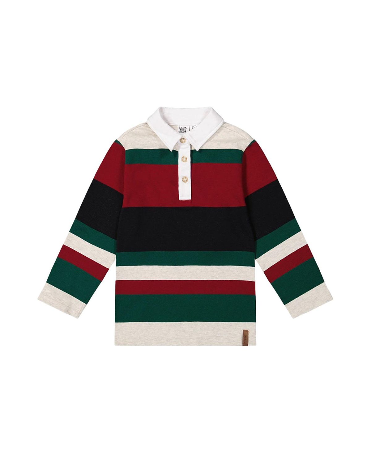 Deux par Deux Boys' Striped Button Placket Long Sleeve Polo Top - Little Kid