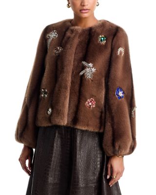 Jewel Clusters Faux Fur Benson Coat