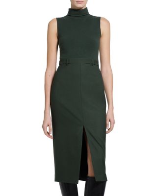 Funnel Neck Sleeveless Draped Midi Dress