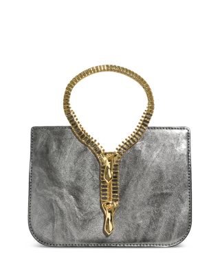 Zipper Decor Mini Metallic Leather Top Handle Bag