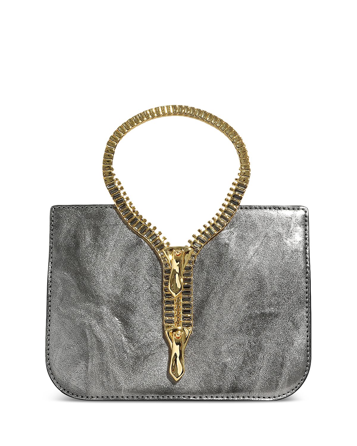 Alexis Bittar Zipper Decor Mini Metallic Leather Top Handle Bag