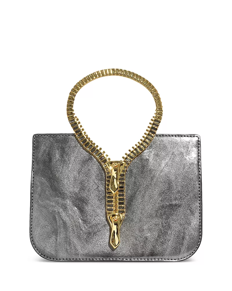 Alexis Bittar Zipper Decor Mini Metallic Leather Top Handle Bag