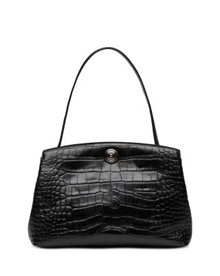 Croc Embossed Leather Pushlock Pouch