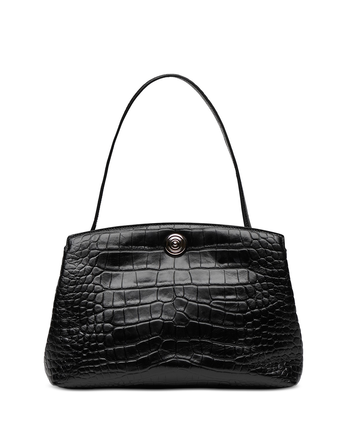 Croc Embossed Leather Pushlock Pouch