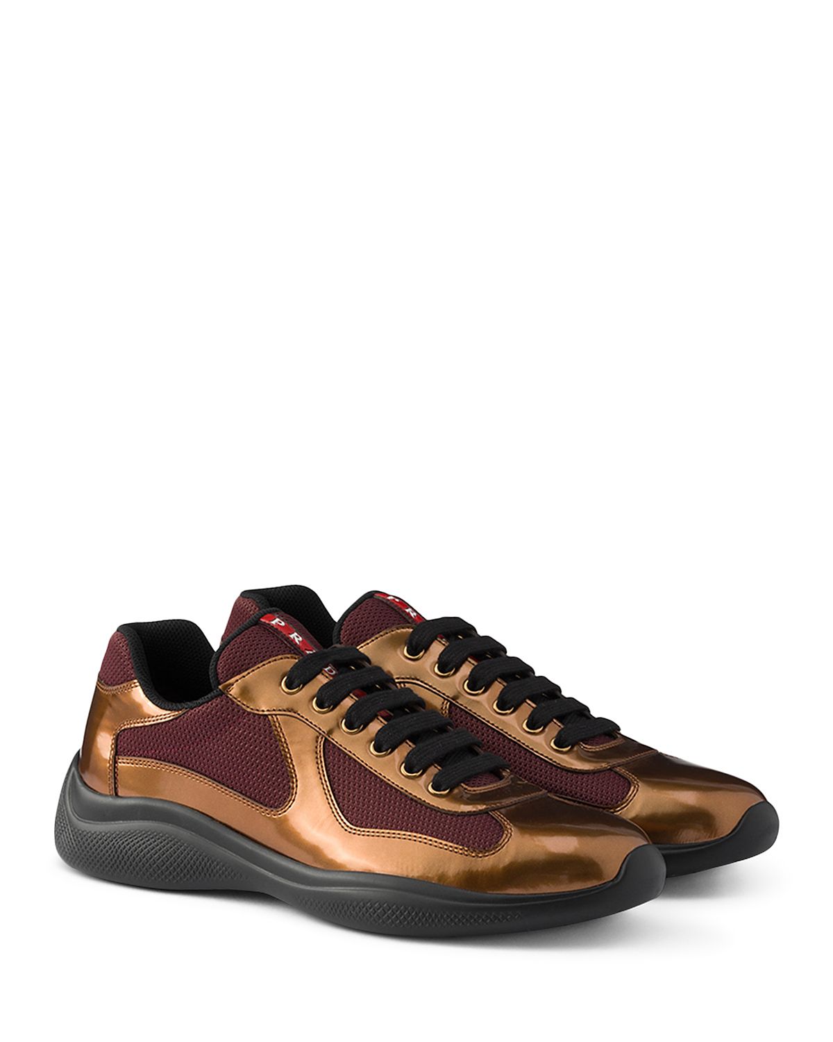 Prada Men's America's Cup Metallic Leather And Bike Fabric Sneakers