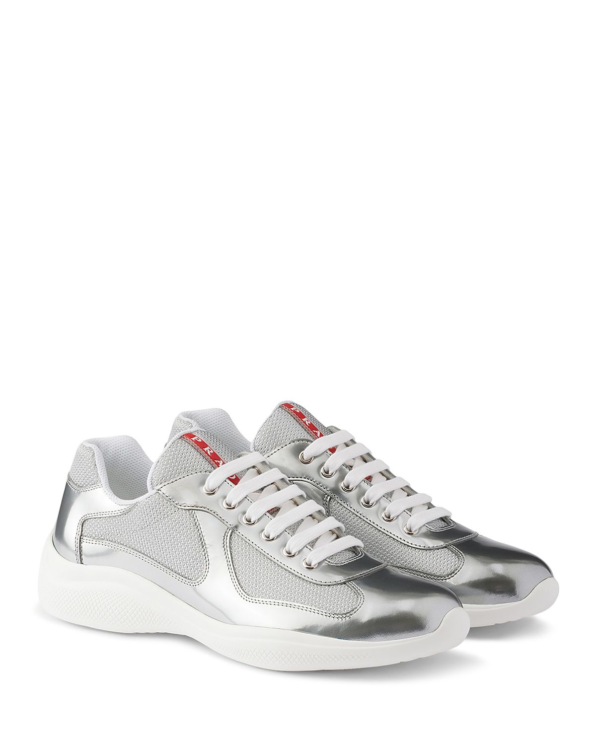 Prada Men's America's Cup Metallic Leather And Bike Fabric Sneakers