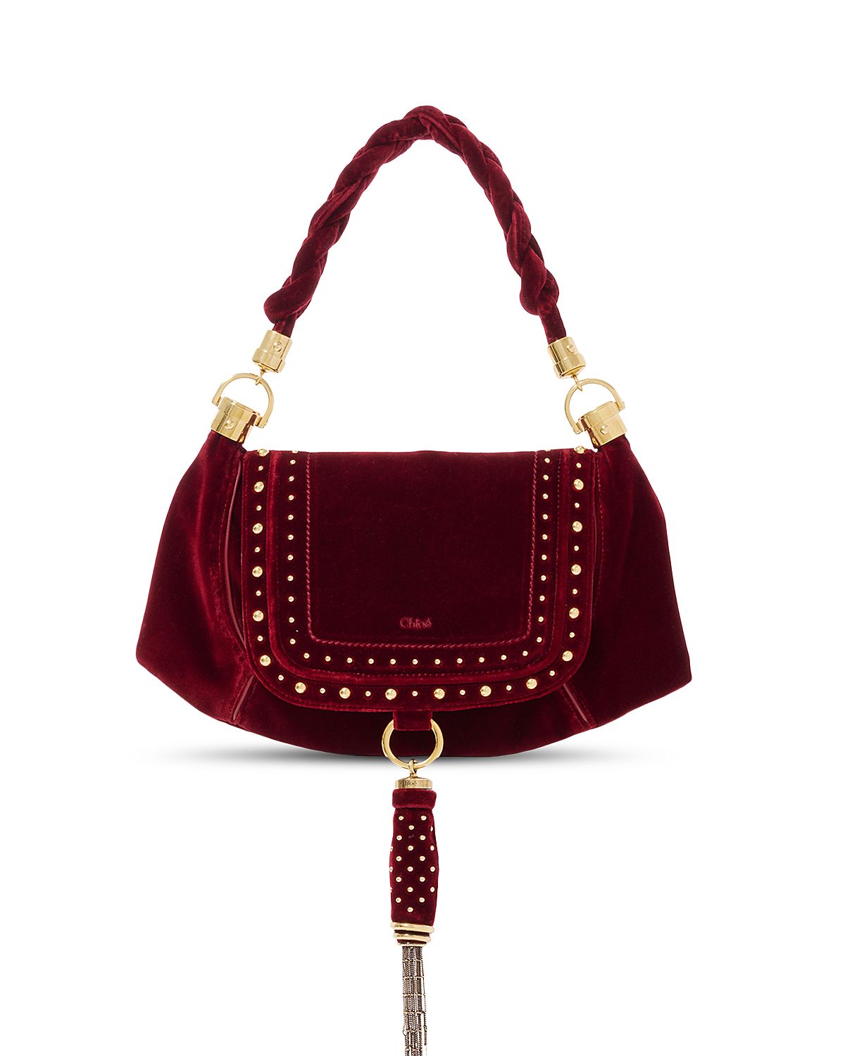 Chloe Marcie Small Studded Velvet Shoulder Bag