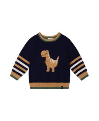 Boys' Dino Intarsia Striped Ribbed Cuffs Knit Sweater - Baby