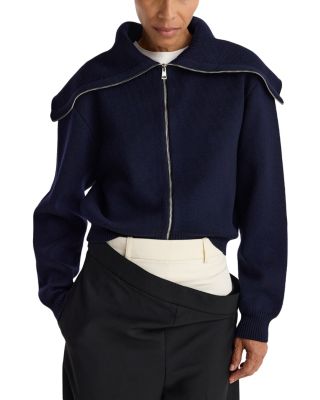 Merino Wool Two Way Sailor Zip Cardigan Sweater 