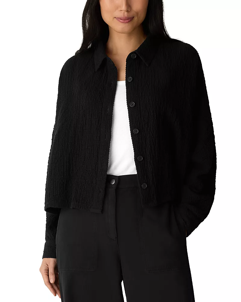 Eileen Fisher Cropped Classic Collar Dolman Sleeve Jacket