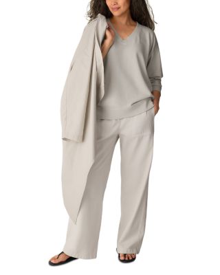 Long Sleeve V Neck Cotton Sweatshirt - thumbnail 2