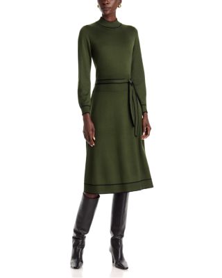 Contrast Trim Belted Dress