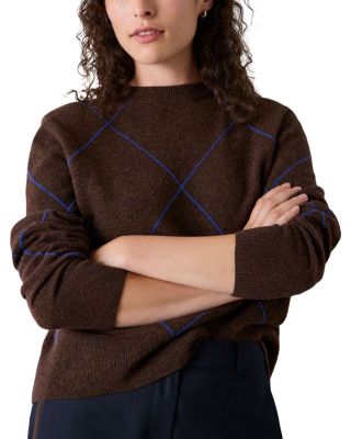 Contrast Diamond Knit Crewneck Sweater