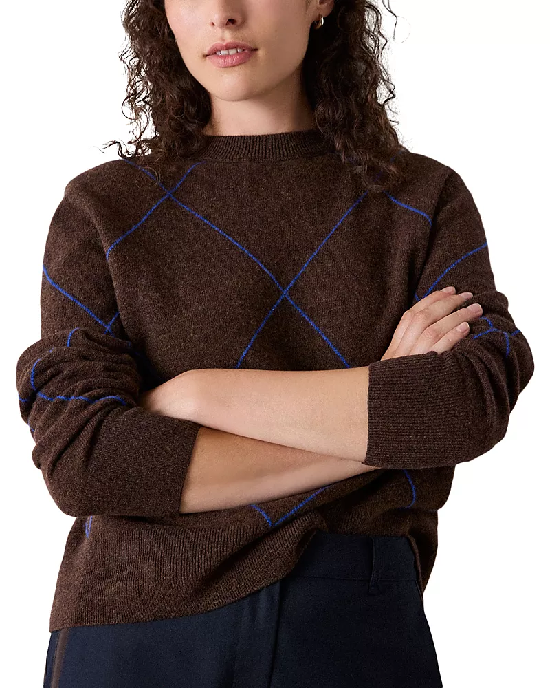 Whistles Contrast Diamond Knit Crewneck Sweater