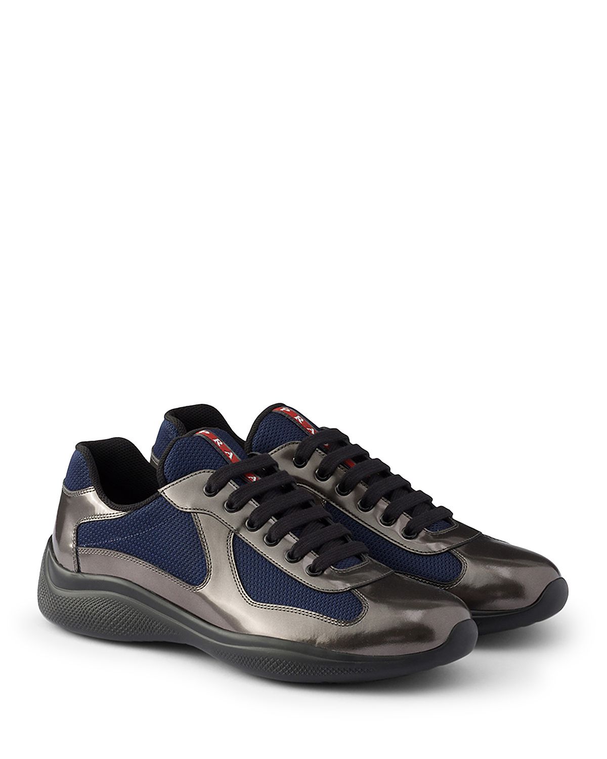 Prada Men's America's Cup Metallic Leather And Bike Fabric Sneakers