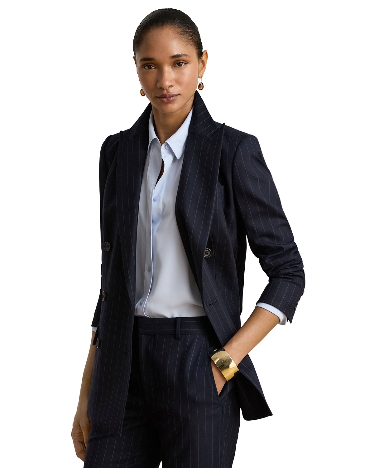 Pinstripe Double Breasted Twill Blazer