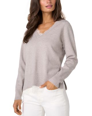 Lace Trim V Neck Sweater