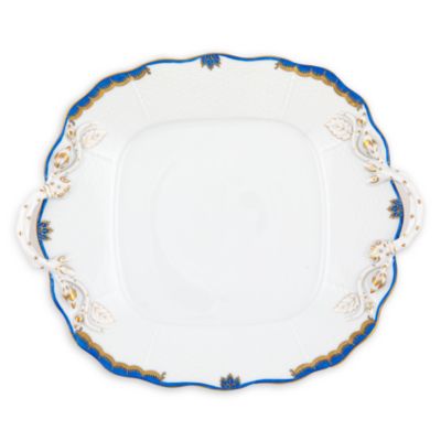 Princess Victoria Blue Square Cake Plate with Branch Handles