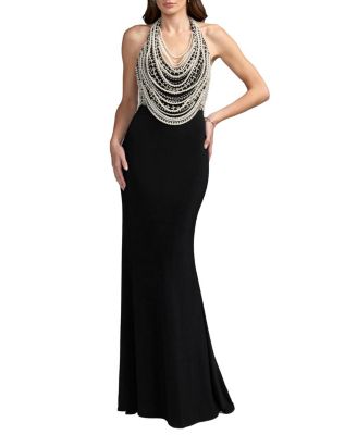 Beaded Halter Neck Jersey Gown