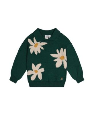 Girls' Knitted Daisy Jacquard Shirt Collar Sweater - Little Kid
