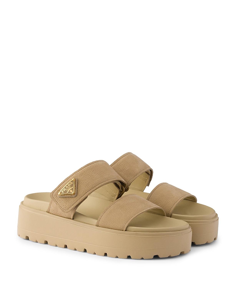 Prada Women's Nubuck Slides In Desert Beige