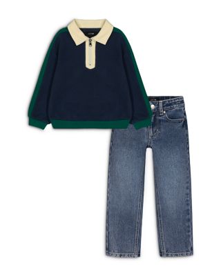 Boys' Long Sleeved Color Blocked Polo & Straight and Narrow Jeans Set - Little Kid