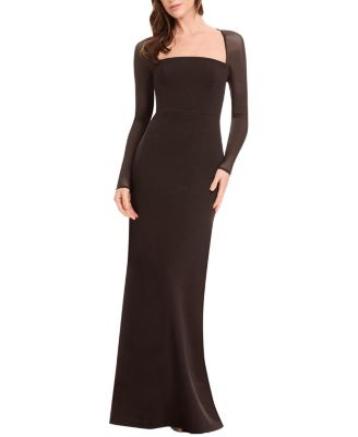  Maxwell Long-Sleeve A-Line Crepe Gown