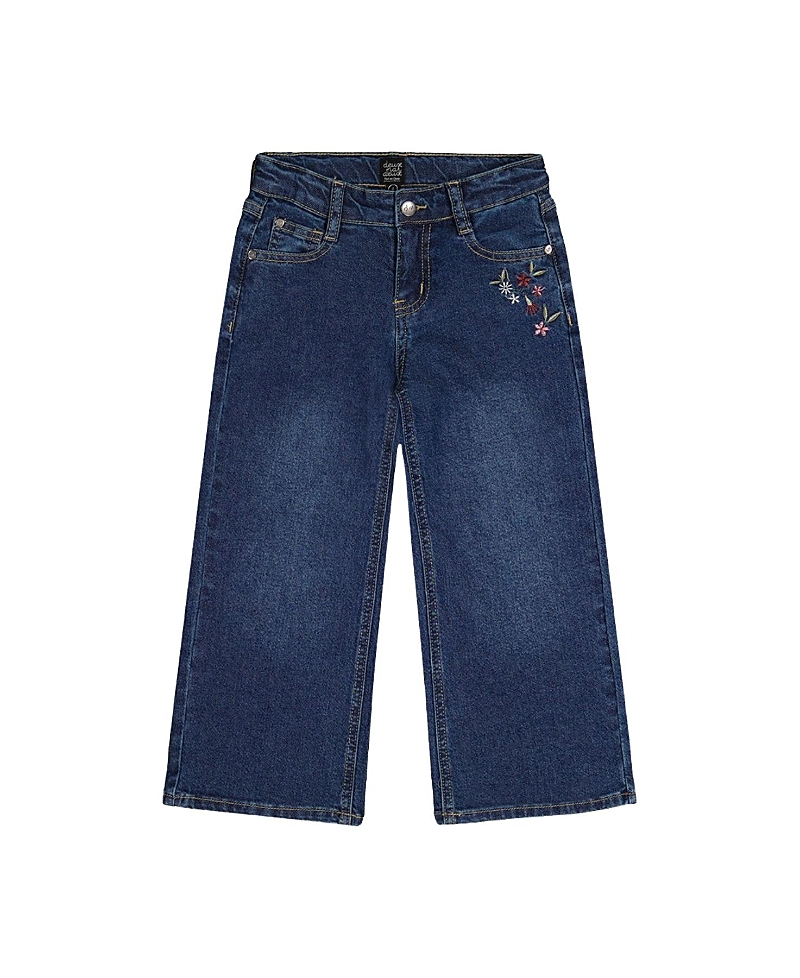 Deux par Deux Girls' Stretch Denim Embroidered Flower Jeans - Little Kid