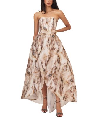  Micaela Watercolor Jacquard Chiffon Dipped Hem Gown