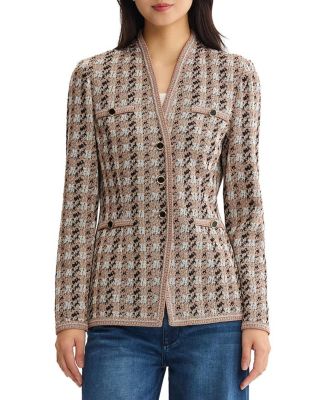 Tailored Houndstooth Tweed Knit Jacket