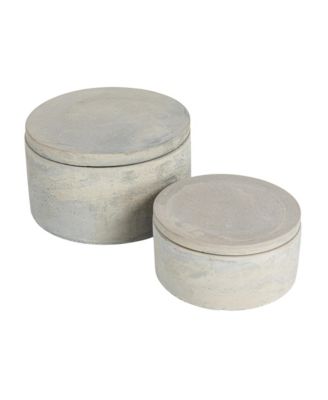  Round Decorative Cement Storage with Lids, Set of 2
