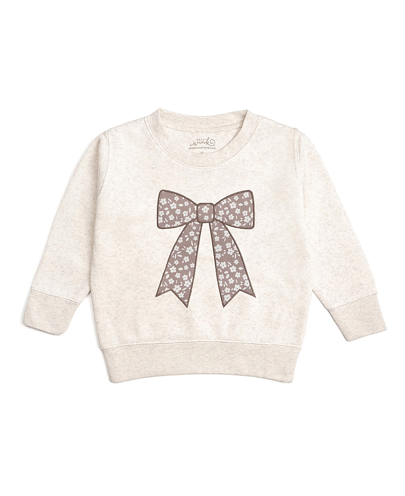 Sweet Wink Girls' Mocha Floral Bow Patch Sweatshirt - Big Kid