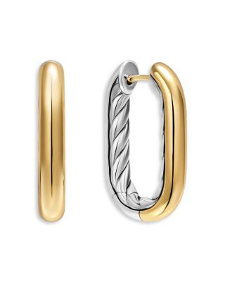 David Yurman Dy Madison Smooth Hoop Earrings in Sterling Silver with 14K Yellow Gold, 24.3mm