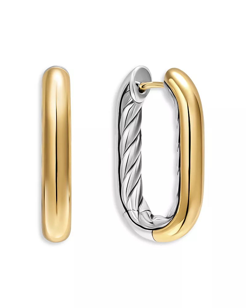 David Yurman Dy Madison Smooth Hoop Earrings in Sterling Silver with 14K Yellow Gold, 24.3mm