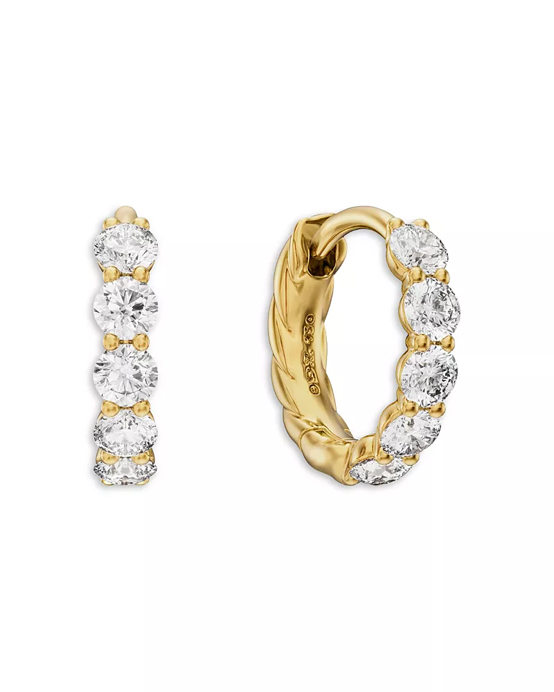 David Yurman Petite Pave Hoop Earrings in 18K Yellow Gold with Diamonds, 10.2mm