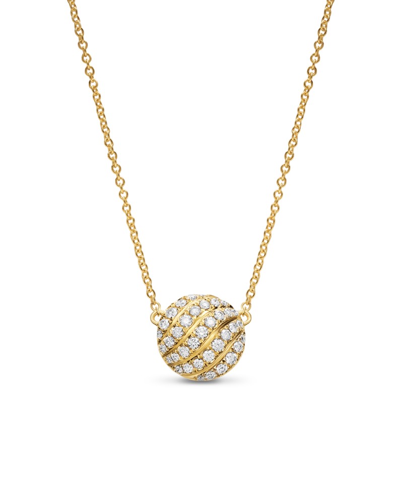 David Yurman Sculpted Cable Pendant Necklace in 18K Yellow Gold with Diamonds, 10mm