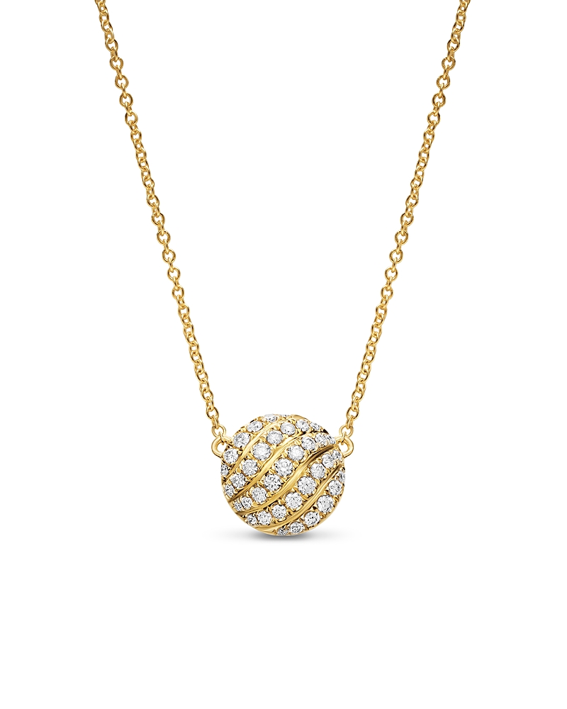 David Yurman Sculpted Cable Pendant Necklace in 18K Yellow Gold with Diamonds, 10mm
