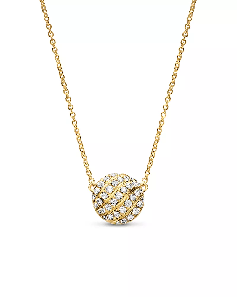David Yurman Sculpted Cable Pendant Necklace in 18K Yellow Gold with Diamonds, 10mm