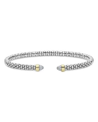 14K Yellow Gold & Sterling Silver Signature Caviar Diamond Cuff Bracelet, 0.05 tcw