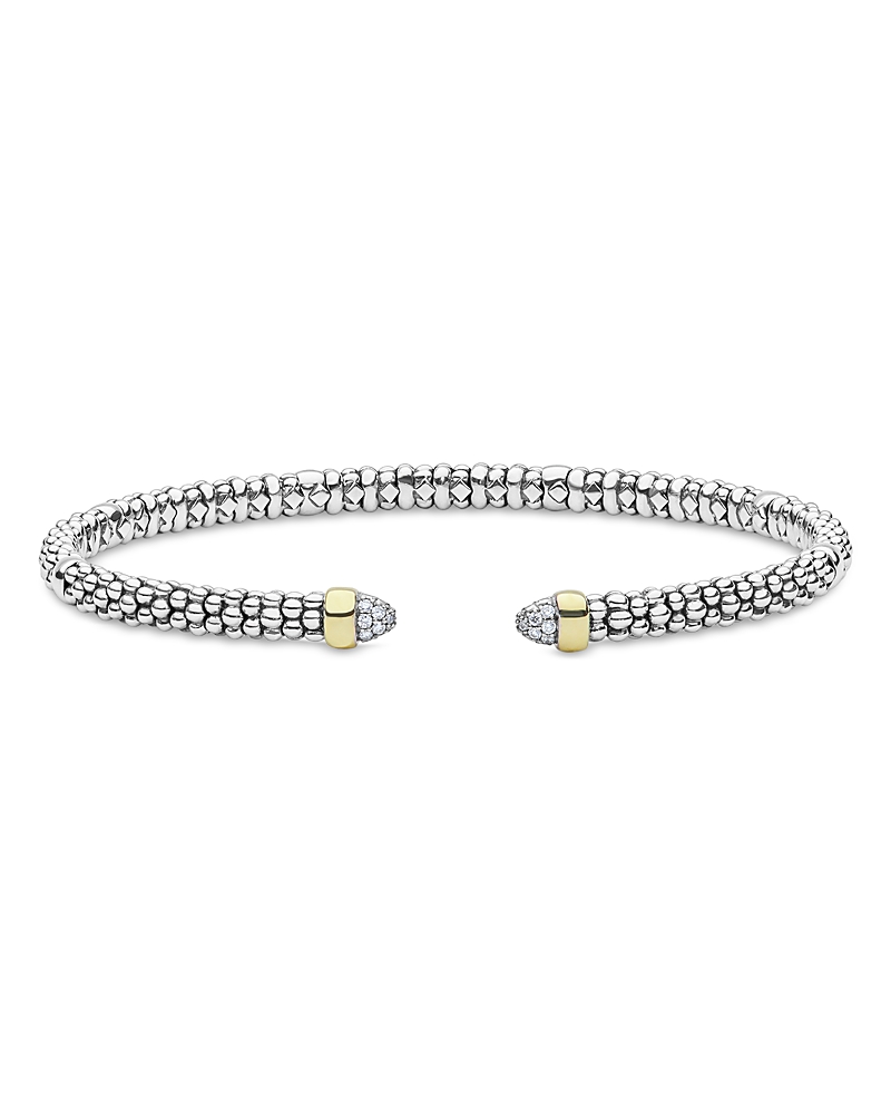 Lagos 14K Yellow Gold & Sterling Silver Signature Caviar Diamond Cuff Bracelet, 0.05 tcw