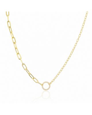 Meira T 14K Yellow Gold Diamond Circle Mixed Chain Necklace, 0.06 tcw