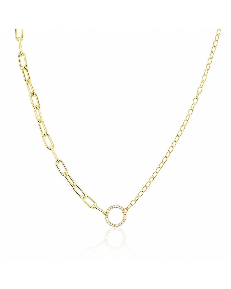Meira T 14K Yellow Gold Diamond Circle Mixed Chain Necklace, 0.06 tcw
