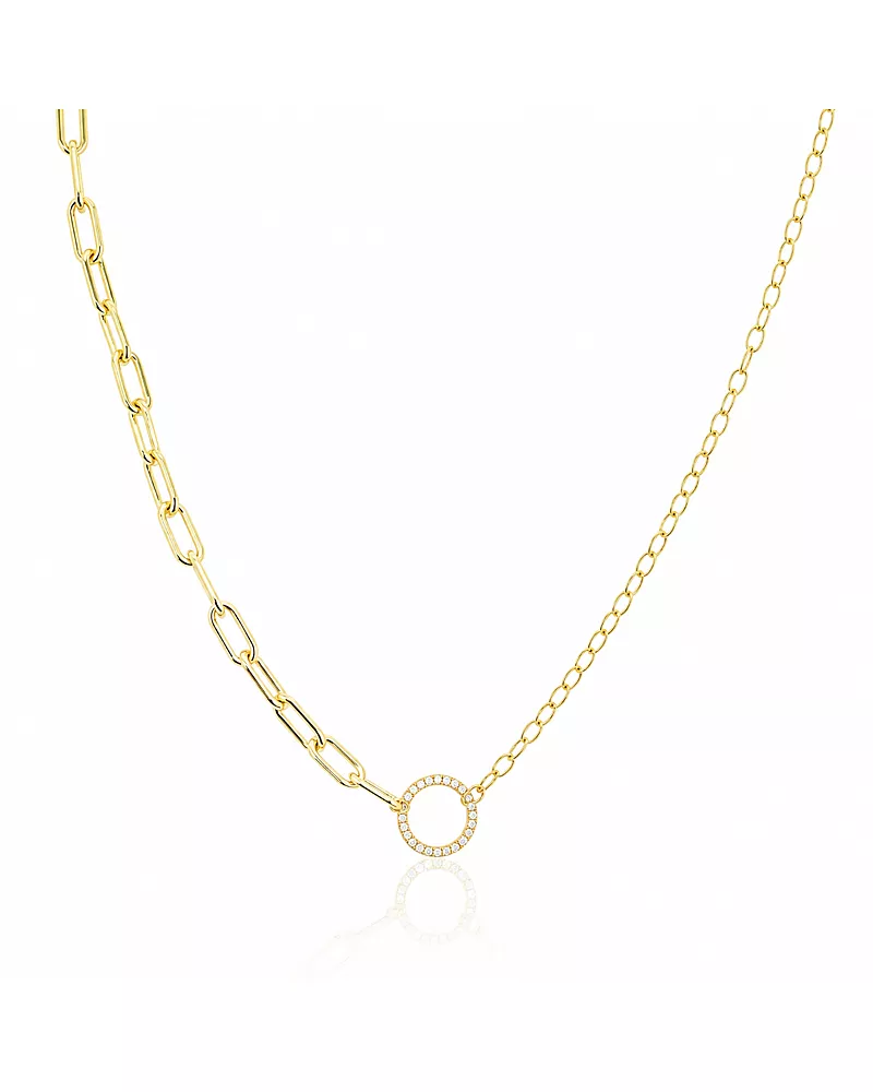 Meira T 14K Yellow Gold Diamond Circle Mixed Chain Necklace, 0.06 tcw