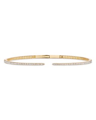 14K Yellow Gold Diamond Hinge Bangle Bracelet, 0.68 tcw
