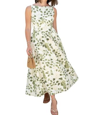  Victoria Boat Neck Linen Midi Dress
