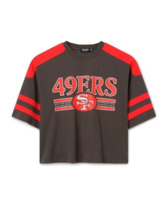 Junk Food Clothing Women's San Francisco 49ers Striped Bling Crop Tee
