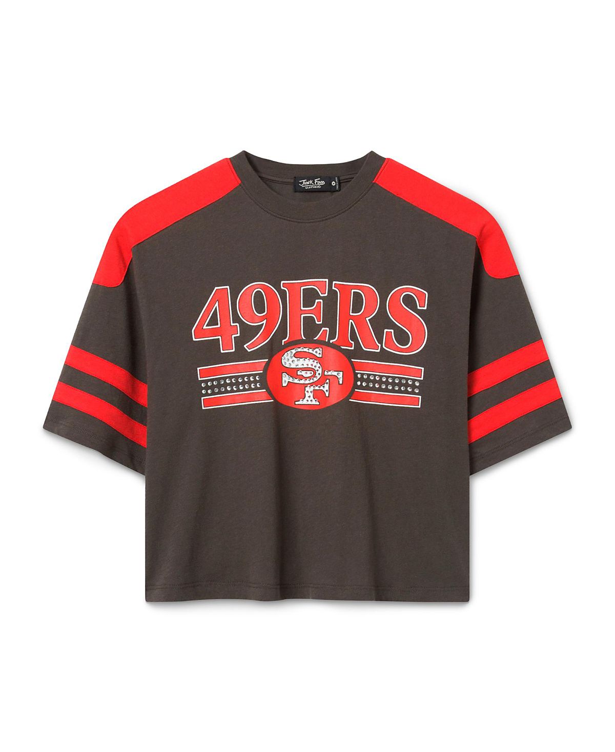 Junk Food Clothing Women's San Francisco 49ers Striped Bling Crop Tee