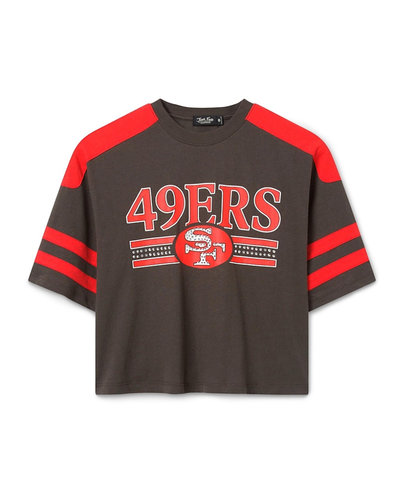 Junk Food Clothing Women's San Francisco 49ers Striped Bling Crop Tee