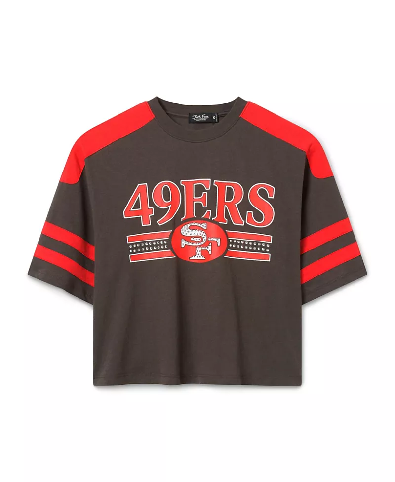 Junk Food Clothing Women's San Francisco 49ers Striped Bling Crop Tee