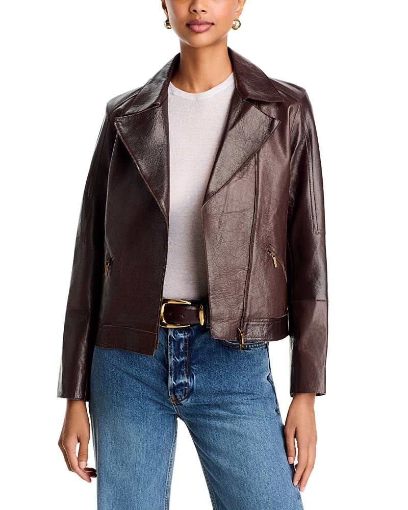 Johnny Was Leather Zipper Pocket Biker Jacket